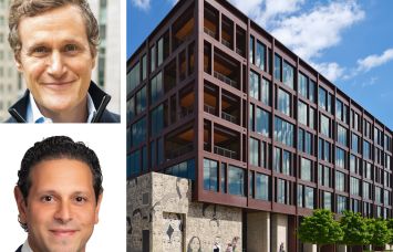 Tishman Speyer's Rob Speyer (top), Blue Owl's Marc Zahr (bottom), and T3 Wedgewood Houston office building in Nashville.