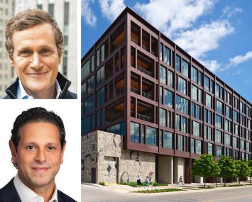 Tishman Speyer's Rob Speyer (top), Blue Owl's Marc Zahr (bottom), and T3 Wedgewood Houston office building in Nashville.