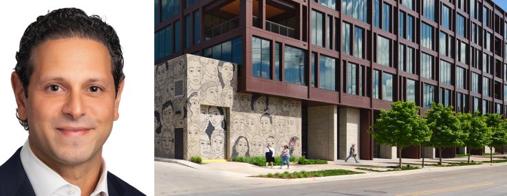 Tishman Speyer's Rob Speyer (top), Blue Owl's Marc Zahr (bottom), and T3 Wedgewood Houston office building in Nashville.