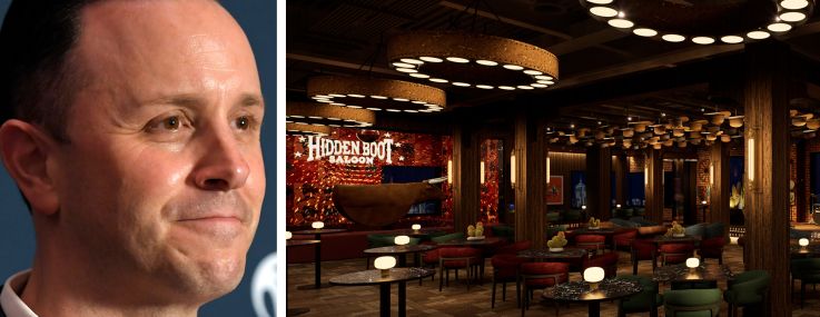 Carver Road CEO Sean Christie and a rendering of the Hidden Boot Saloon planned for Pier 17.