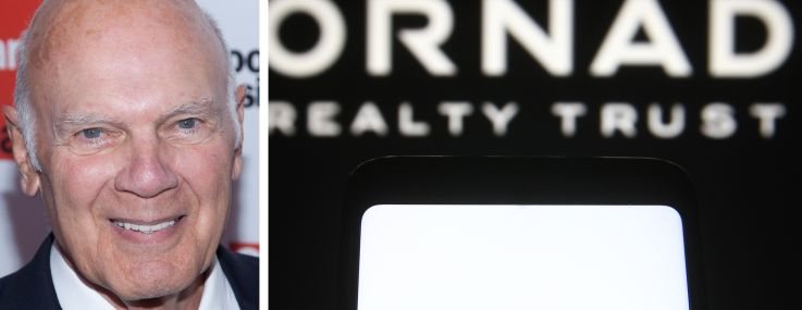 CEO Steven Roth and the Vornado Realty Trust logo on a mobile phone.