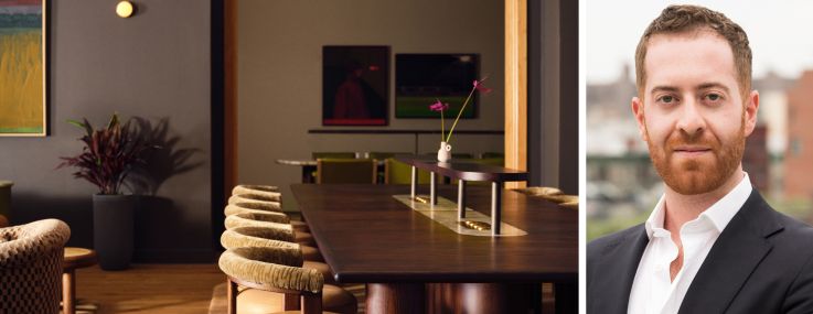 The lounge inside the Malin Flatiron and United American Land's Jack Laboz.