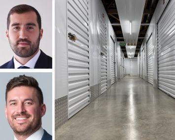 Axonic Capital's Tyler Kimball (top), Affinius Capital's Tyler Figley (bottom), and a self-storage unit.