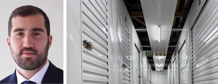 Axonic Capital's Tyler Kimball (top), Affinius Capital's Tyler Figley (bottom), and a self-storage unit.