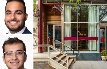 Meridian Capital's Noam Aziz (top) and Carson Shahrabani (bottom) and 13 East 13th Street.