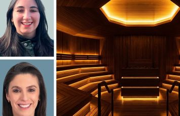 Aylin Gucalp (top) and Cassie Durand of CBRE. An interior of the "Social Spa" at 201 East 86th Street.
