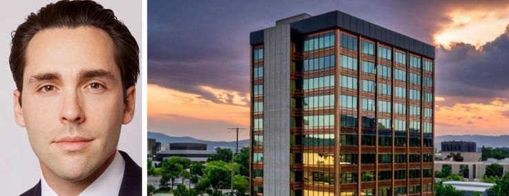 Steven Paskover of Walker & Dunlop and a rendering of 2700 North Main Street, Santa Ana, Calif.