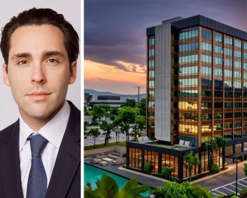 Steven Paskhover of Walker & Dunlop and a rendering of 2700 North Main Street, Santa Ana, Calif.