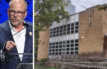 New York City Economic Development Corporation's Andrew Kimball and the New York Public Library’s Bloomingdale branch at 150 West 100th Street.