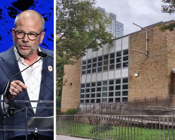 New York City Economic Development Corporation's Andrew Kimball and the New York Public Library’s Bloomingdale branch at 150 West 100th Street.