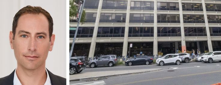 NYCEDC's Andrew Kimball (top), GFP Real Estate's Brian Steinwurtzel (bottom) and 100 Gold Street.