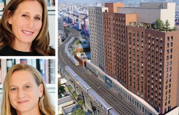 Annie Tirschwell (top) and Jill Crawford of Type A Projects and a rendering of River Commons, planned in The Bronx.