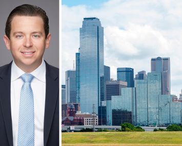 Brian Hirsh of Mesa West Capital and the Dallas skyline.