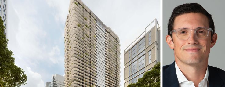 A rendering of Brickell Starllite planned for 128 SW 7th Street, Miami, and Eric Cohen of Affinius Capital.