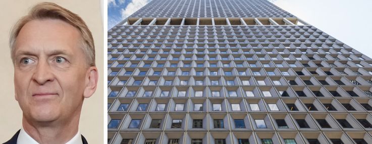 Brookfield CEO Bruce Flatt and One New York Plaza.