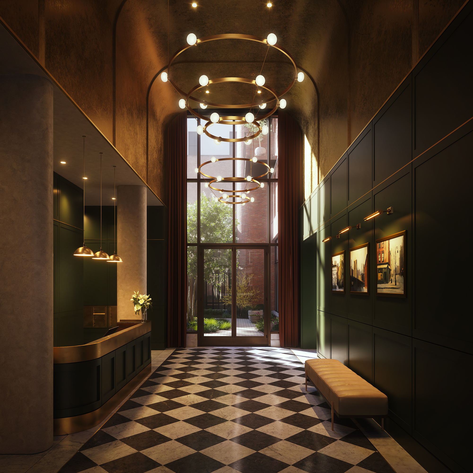 The 14-story building is tiered somewhat like a wedding cake.