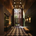 The 14-story building is tiered somewhat like a wedding cake.