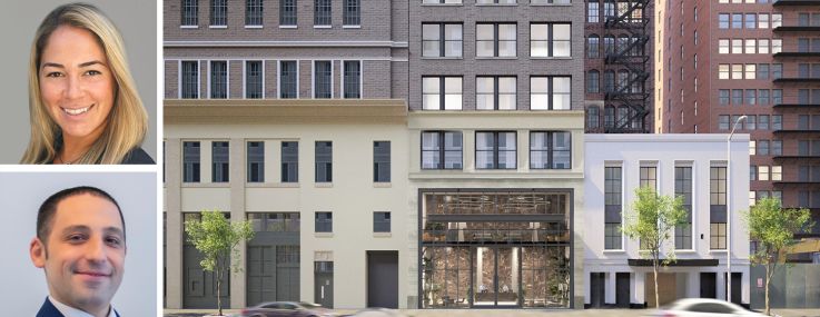 Lee & Associates' Catherine O’Toole (top), Stephanie Moore (center) and David Scher (bottom), and 18 West 39th Street.