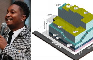 City Councilmember Chi Osse and a rendering of a proposed development at 1720 Atlantic Avenue, Brooklyn.