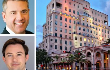 CBRE's Christian Lee (top) and Sean Kelly (bottom) and Ryder Colonnade in Coral Gables, Fla.