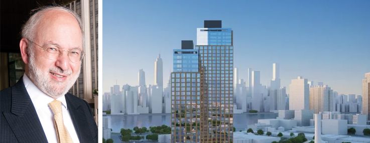 David Bistricer, founder and principal of Clipper Equity, and a previous rendering of Tower 77