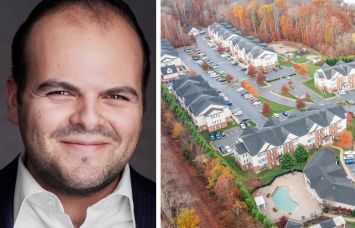David Walkin of Conserve Holdings and an aerial view of The Gables of Jefferson Commons in Forest, Va.