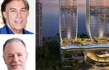 Fortune International Group's Edgardo DeFortuna (top), Bank OZK's Greg Newman (bottom), and a rendering of St. Regis Sunny Isles Beach in Sunny Isles Beach, Fla.
