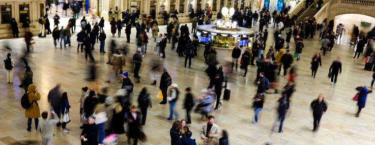 People walk through Grand Central Station in Manhattan.