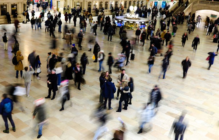 People walk through Grand Central Station in Manhattan.