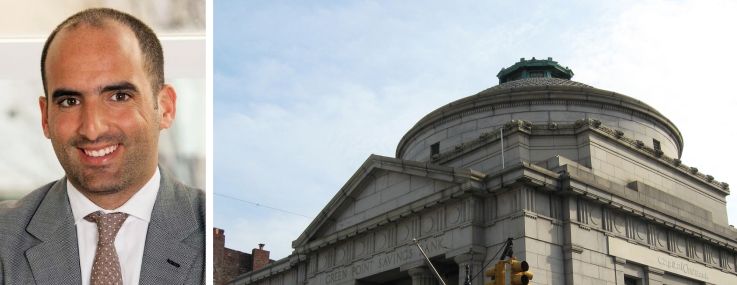 JTRE Holdings' Jack Terzi and the former Greenpoint Savings Bank at 807 Manhattan Avenue.