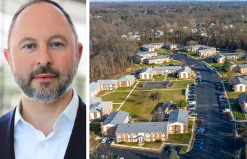 Arrow Real Estate Advisors' Jacob Schmuckler and an aerial view of Zachary Arms Apartments in Hamilton, N.J.