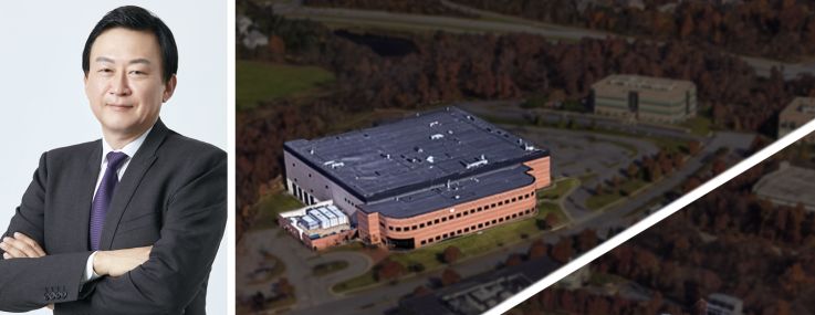 Samsung Biologics CEO John Rim and two of Human Genome Science's manufacturing sites in Rockville, Md.