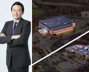 Samsung Biologics CEO John Rim and two of Human Genome Science's manufacturing sites in Rockville, Md.