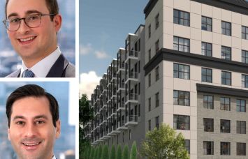 Dwight Mortgage Trust's Jonathan Pomper (top) and Josh Hoffman (bottom), and a rendering of The Elks in Orange, N.J.
