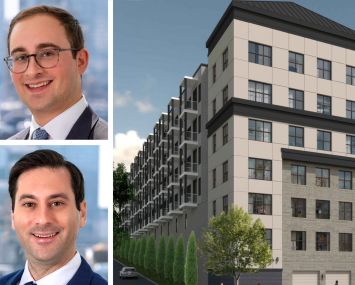 Dwight Mortgage Trust's Jonathan Pomper (top) and Josh Hoffman (bottom), and a rendering of The Elks in Orange, N.J.