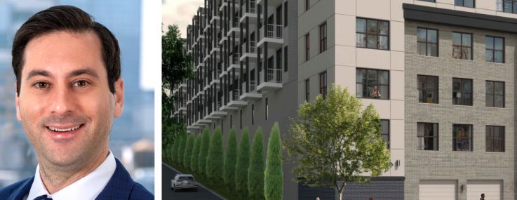 Dwight Mortgage Trust's Jonathan Pomper (top) and Josh Hoffman (bottom), and a rendering of The Elks in Orange, N.J.