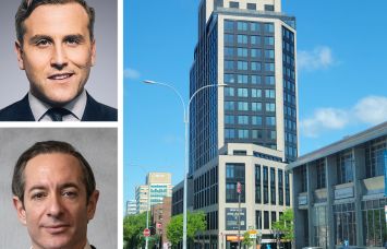 Newmark's Jordan Roeschlaub (top) and Daniel Fromm (bottom), and Trylon Tower, 98-81 Queens Boulevard, Queens.
