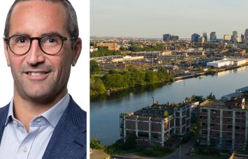 CBRE's Judah Hammer and an aerial view of Essex County, N.J.