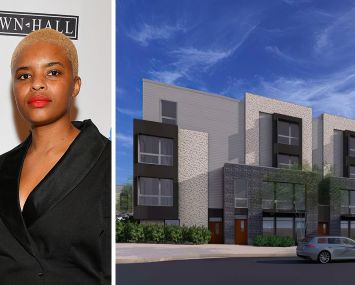 Preservation for Affordable Housing's Maia Shanklin Roberts and a rendering of Hillside Flats Phase I in Washington, D.C.