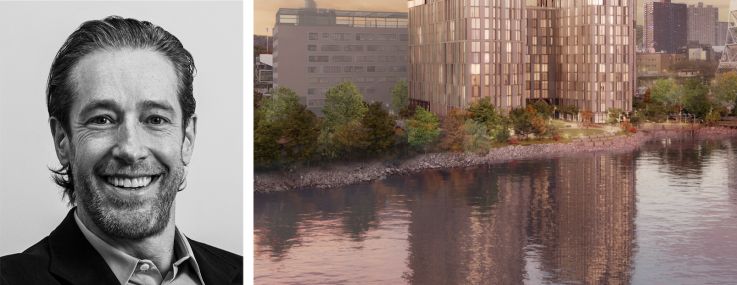 Martin Nussbaum (top) and David Schwartz of Slate Property Group. A rendering of 4095 Ninth Avenue.