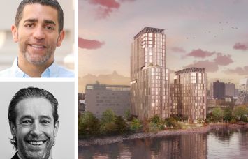 Martin Nussbaum (top) and David Schwartz of Slate Property Group. A rendering of 4095 Ninth Avenue.