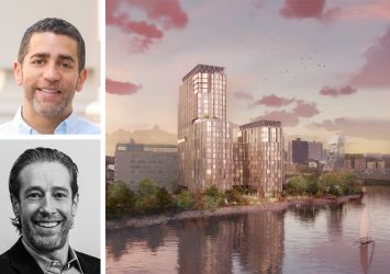 Martin Nussbaum (top) and David Schwartz of Slate Property Group. A rendering of 4095 Ninth Avenue.