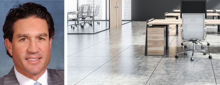 CBRE's Michael Walker (top) and Brad Zampa (bottom) and an office interior.