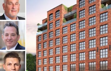 RIPCO Real Estate's Michael Winter (from top to bottom), Adam Hakim and James Murad, and a rendering of 57 Caton Place, Brooklyn.