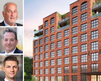 RIPCO Real Estate's Michael Winter (from top to bottom), Adam Hakim and James Murad, and a rendering of 57 Caton Place, Brooklyn.