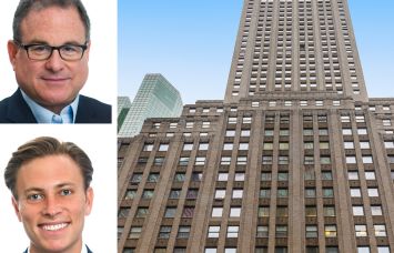 JLL's Mitch Konsker (top) and Benjamin Bass (bottom) and 444 Madison Avenue.