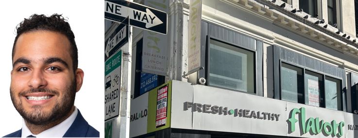 Meridian Capital Group's Noam Aziz (top) and Carson Shahrabani (bottom), and 27 Whitehall Street.