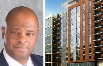 Affordable Homes & Communities CEO Paul Bernard and a rendering of The Premier in Silver Spring, Md.