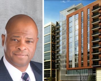 Affordable Homes & Communities CEO Paul Bernard and a rendering of The Premier in Silver Spring, Md.