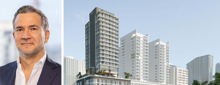 Santiago Vanegas, founder, president and CEO of Habitat Group, and a rendering of Smart Brickell Luxe.